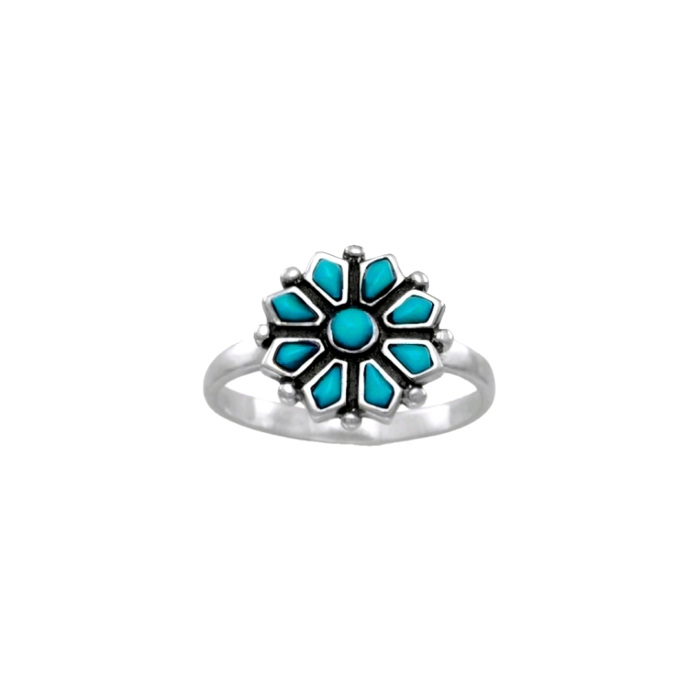 🥰 BOHO TURQUOISE FLOWER STERLING SILVER RING